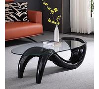 Table basse ovale contemporaine en verre, design abstrait avec dessus transparent pour salon, table d'appoint ou table d'appoint moderne du milieu du siècle