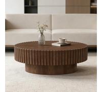 Table Basse Ovale De 110 Cm De Long Pour Salon, Style Moderne, En Bois Cannelé Avec Pied Robuste, Table D'appoint En Forme De Tambour Idéale Pour Les Petits Espaces, Appartement Ou Bureau,Marron