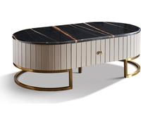 Table basse ovale de luxe Salon Meubles italiens Tables Marbre Acier inoxydable