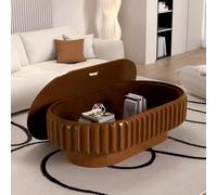 Table Basse Ovale de Rangement, Table Basse cylindrique Ovale Moderne et Luxueuse en Bois Massif plaqué, avec Pieds cannelés, idéale pour Les Petits espaces, comme Un Salon,F