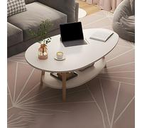 Table basse ovale élégante en bois avec étagère - Table d'appoint moderne blanc brillant pour appartements, salons et balcons - 90,2 x 50,8 x 41,9 cm (L x l x H)