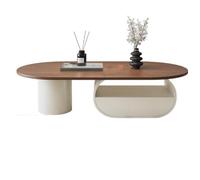 Table basse ovale en bois massif avec planche multicouche, tiroir coulissant silencieux, base en fer émaillé cuit à haute température pour le salon et le bureau