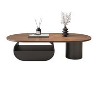 Table basse ovale en bois massif multicouche avec tiroir coulissant silencieux, base en fer émaillé cuit à haute température, table centrale pour la maison, le salon, le bureau