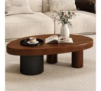 Table basse ovale en bois noir, plateau de 2 pouces d'épaisseur avec bac de rangement amovible. Table centrale contemporaine hauteur 13,4 pouces, style rustique élégant pour s Walnut 39.4*23.6*13.4in
