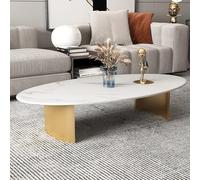 Table basse ovale en dalle de pierre table centrale petits espaces, table basse cocktail de style milieu de siècle plateau effet marbre et pieds incurvés en métal(F,140*80*40CM/55.1*31.5*15.7IN)