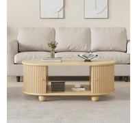 Table Basse Ovale en MDF avec Rangement, Salon, Couleur Bois, 100x50x40 cm
