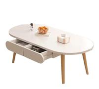 Table Basse Ovale Il Y A Deux Tiroirs, Tables Scandinave Modernes Planche Épaisse, Connexion Forte pour Salon Appartement Chambre, Petit Espace(White)