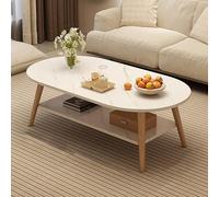 Table basse ovale minimaliste de 80 cm, table centrale de salon avec 2 niveaux de rangement, table d'appoint moderne élégante pour entrée et salon