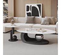 Table basse ovale moderne avec plateau en ardoise, Tables basses centrales abstraites base sphérique créative en acier au carbone pour salon,Table de sol asymétrique(Large a+small a,120cm/47.28in)