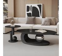 Table basse ovale moderne avec plateau en ardoise, Tables basses centrales abstraites base sphérique créative en acier au carbone pour salon,Table de sol asymétrique(Large b+small b,130cm/51in)