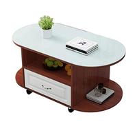 Table basse ovale moderne avec roulettes, 3 niveaux de rangement et tiroir, mobilier de salon élégant, design mobile, 80 x 40 x 45 cm, parfaite pour la décoration de la maison