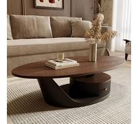 Table basse ovale moderne du milieu du siècle avec dessus et tiroir en bois massif, table d'appoint élégante pour salon et bureau à domicile