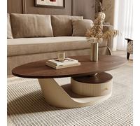 Table basse ovale moderne du milieu du siècle avec plateau en bois massif avec tiroir, table de cocktail pour salon et bureau à domicile (120 x 60 x 40 cm, abricot)