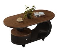 Table basse ovale moderne du milieu du siècle avec plateau en marbre avec tiroir de rangement, tables centrales roulantes en bois rétro, table à thé mobile rustique unique pour le F 35.4*17.7*17.7in