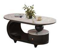 Table basse ovale moderne du milieu du siècle avec plateau en marbre avec tiroir de rangement, tables centrales roulantes en bois rétro, table à thé mobile rustique unique pour le D 35.4*17.7*17.7in