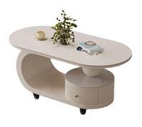Table basse ovale moderne du milieu du siècle avec plateau en marbre avec tiroir de rangement, tables centrales roulantes en bois rétro, table à thé mobile rustique unique pour le C 39.4*19.7*17.7in