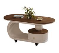 Table basse ovale moderne du milieu du siècle avec plateau en marbre avec tiroir de rangement, tables centrales roulantes en bois rétro, table à thé mobile rustique unique pour le A 31.5*15.7*17.7in