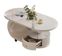 Table basse ovale moderne du milieu du siècle avec plateau en marbre avec tiroir de rangement, tables centrales roulantes en bois rétro, table à thé mobile rustique unique pour le B 31.5*15.7*17.7in