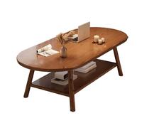 Table basse ovale moderne du milieu du siècle - Double couche de rangement - Table centrale élégante pour salon et bureau - Marron 100 x 48 x 42 cm