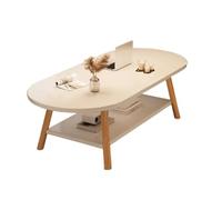 Table basse ovale moderne du milieu du siècle - Double couche de rangement - Table centrale élégante pour salon et bureau - Blanc 100 x 48 x 42 cm