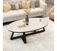 Table basse ovale moderne en ardoise nordique avec dessus en imitation marbre - Table de cocktail élégante pour salon, pieds croisés, motif pierre gris/blanc, 100,3 x 49,5 x 45,7 cm (L x l x H)
