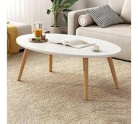 Table Basse Ovale Moderne en Bois avec Finition Blanche et Pieds en Bois. Table de Cocktail de Taille Standard pour Salon, Appartement ou Balcon. 31,5" L x 16" l x 16,5"