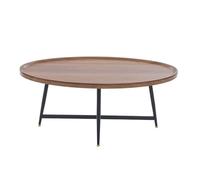 Table basse ovale moderne en bois avec structure en acier, style minimaliste nordique, bord de protection arrondi, vis à pied réglables en hauteur, résistante aux rayures, imperméable, capacité de