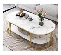 Table Basse Ovale Moderne en marbre, Style Milieu du siècle, avec Cadre en métal doré, Style Minimaliste, idéale pour Le Salon, la Maison ou Le Bureau, Facile à Assembler (120 x 60 x 42 cm, Blanc)