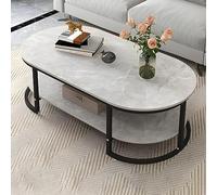 Table basse ovale moderne gris clair avec étagère - 119,4 cm (L) x 61 cm (l) x 41,9 cm (H) - Petite table d'appoint élégante pour canapé pour appartements - Design glamour chic pour le salon
