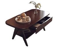 Table Basse Ovale Nordique Double Épaisseur Bois Massif Coffee Table avec Deux Tiroirs Coins Arrondis Robuste et Résistant Tables Centrale pour Salon, Bureau(Brown)