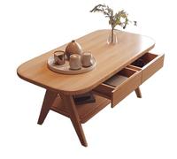 Table Basse Ovale Nordique Double Épaisseur Bois Massif Coffee Table avec Deux Tiroirs Coins Arrondis Robuste et Résistant Tables Centrale pour Salon, Bureau(Brass)