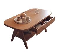 Table Basse Ovale Nordique Double Épaisseur Bois Massif Coffee Table avec Deux Tiroirs Coins Arrondis Robuste et Résistant Tables Centrale pour Salon, Bureau(Metallic)