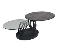 VITAK - Table Basse Ovale Plateaux Verre et Céramique Gris -