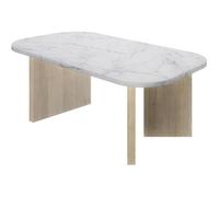 Gautier Cognac Table basse ovale QUARTZ - Blanc effet marbre, pieds épais en chêne - DIAGONE