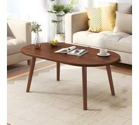 Table Basse Ovale/Ronde avec 1 étagère Table d'appoint Moderne en Bois Table Basse d'appartement Petite Table avec étagères de Rangement incluses Petite Table Basse Naturel