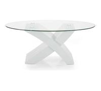 Table basse ovale TITO - Blanc cendré - Design contemporain - Plateau en verre