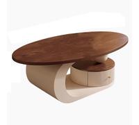 Table Basse Pas Cher Finition Noyer Style Médiéval Bois Massif Multicouche Coffee Table avec Tiroirs en Bois Massif Structure en Métal Peint Tables de Salon pour Salon, Bureau(120x60x42cm)