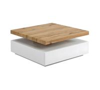 Table basse pivotante avec 1 tiroir en MDF - Blanc et Naturel - KYRIA