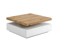 Table basse pivotante avec 1 tiroir en MDF - Blanc et Naturel - KYRIA