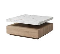 Table basse pivotante avec 1 tiroir en MDF - Effet marbre blanc et Naturel - KYRIA