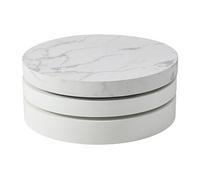 Table basse pivotante ronde avec 1 niche en MDF - Effet marbre blanc et blanc laqué - JANITA