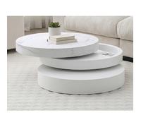 Table basse pivotante ronde avec 1 niche en MDF - Effet marbre blanc et blanc laqué - JANITA