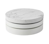 Table basse pivotante ronde avec 1 niche en MDF - Effet marbre blanc et blanc laqué - JANITA