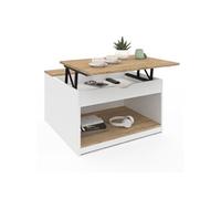 Table Basse Plateau Relevable Carrée Elea Avec Coffre Bois Blanc Et Façon Hêtre Blanc