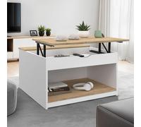 Table Basse Plateau Relevable Carrée Elea Avec Coffre Bois Blanc Et Façon Hêtre Blanc