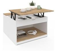 IDMarket - Table Basse Plateau relevable carrée ELEA avec Coffre Bois Blanc et façon hêtre
