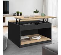 IDMarket - Table Basse Plateau relevable carrée ELEA avec Coffre Bois Noir et façon hêtre