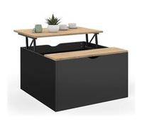 IDMarket - Table Basse Plateau relevable carrée ELEA avec Coffre Bois Noir et façon hêtre