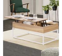 Table basse plateau relevable DETROIT design industriel bois et métal blanc