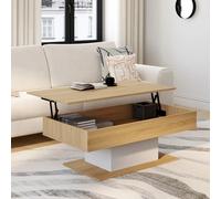IDMarket – Table basse EDEN plateau relevable rectangulaire bois et blanc